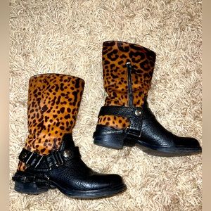 Miu miu leopard hair with black leather motorcycle boots
